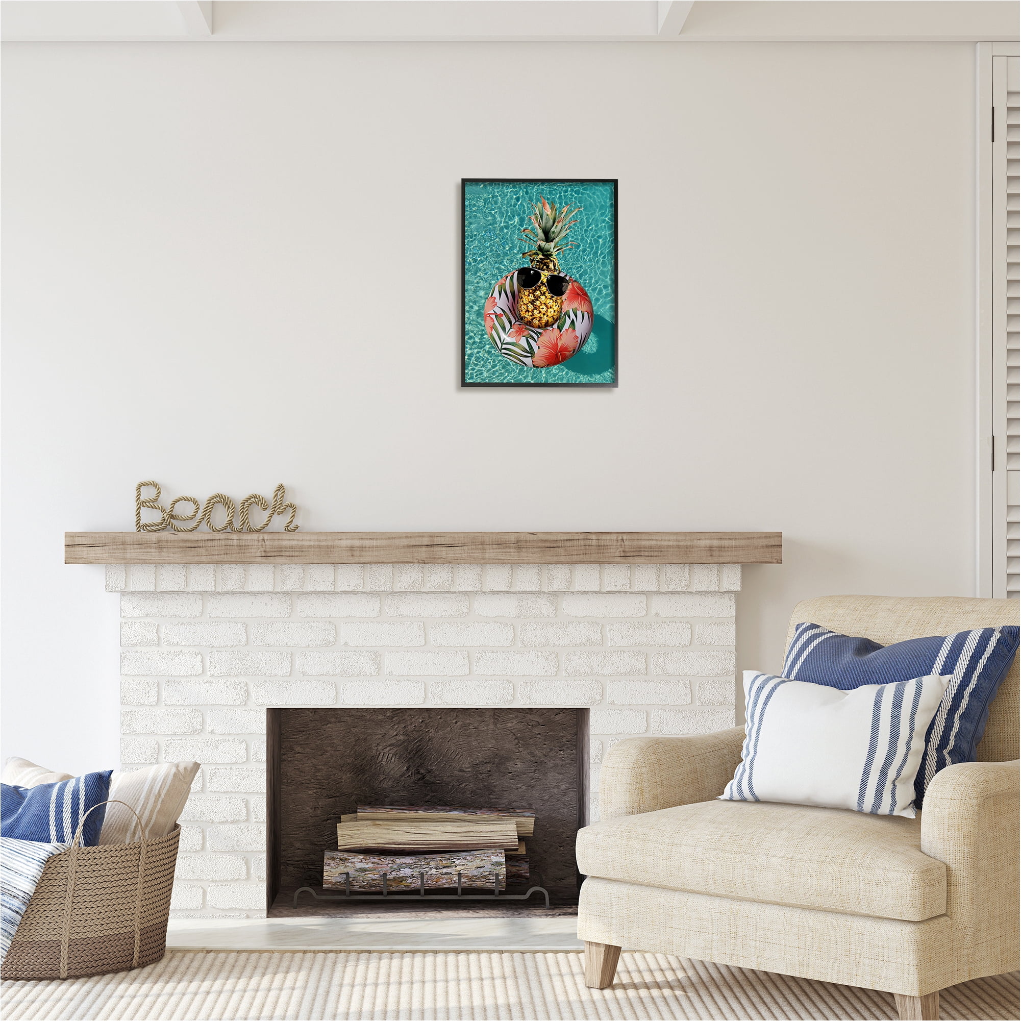 Stupell Industries Pineapple on Beach Tube Food & Beverage Painting Black Framed Art Print Wall Art, 16 x 20