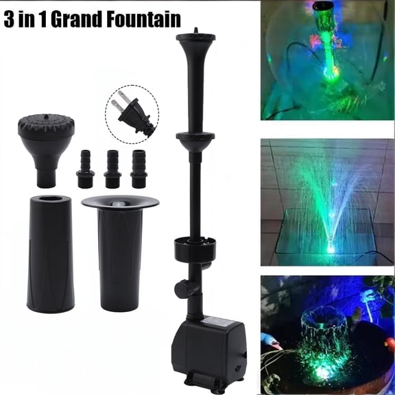 Soapow 45W Submersible Water Pump, 3 in 1 Outdoor Water Fountain Pump with 30 Colorful LED Lights, 200-600 gal for Fish Tank, Pond, Aquarium, Hydroponics