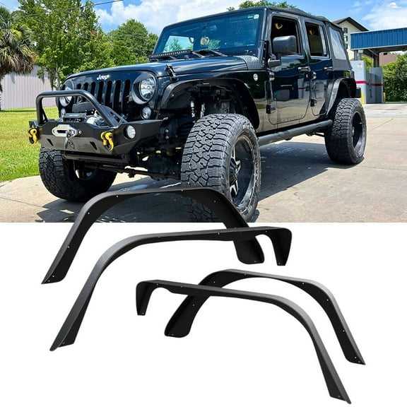 Nilight off Road Fender Flares Kit Compatible with 1997-2006 Wrangler TJ & LJ Heavy-Duty Solid Steel Black Textured Front Rear Flat 4 PCS