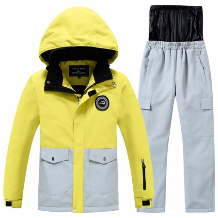TEAJOPSUU Kids Snowsuits Boys Girls Thick Waterproof Windproof Insulated Ski Jacket and Suspender Snow Pants Winter Warm Snowsuit Set C-Mint Green