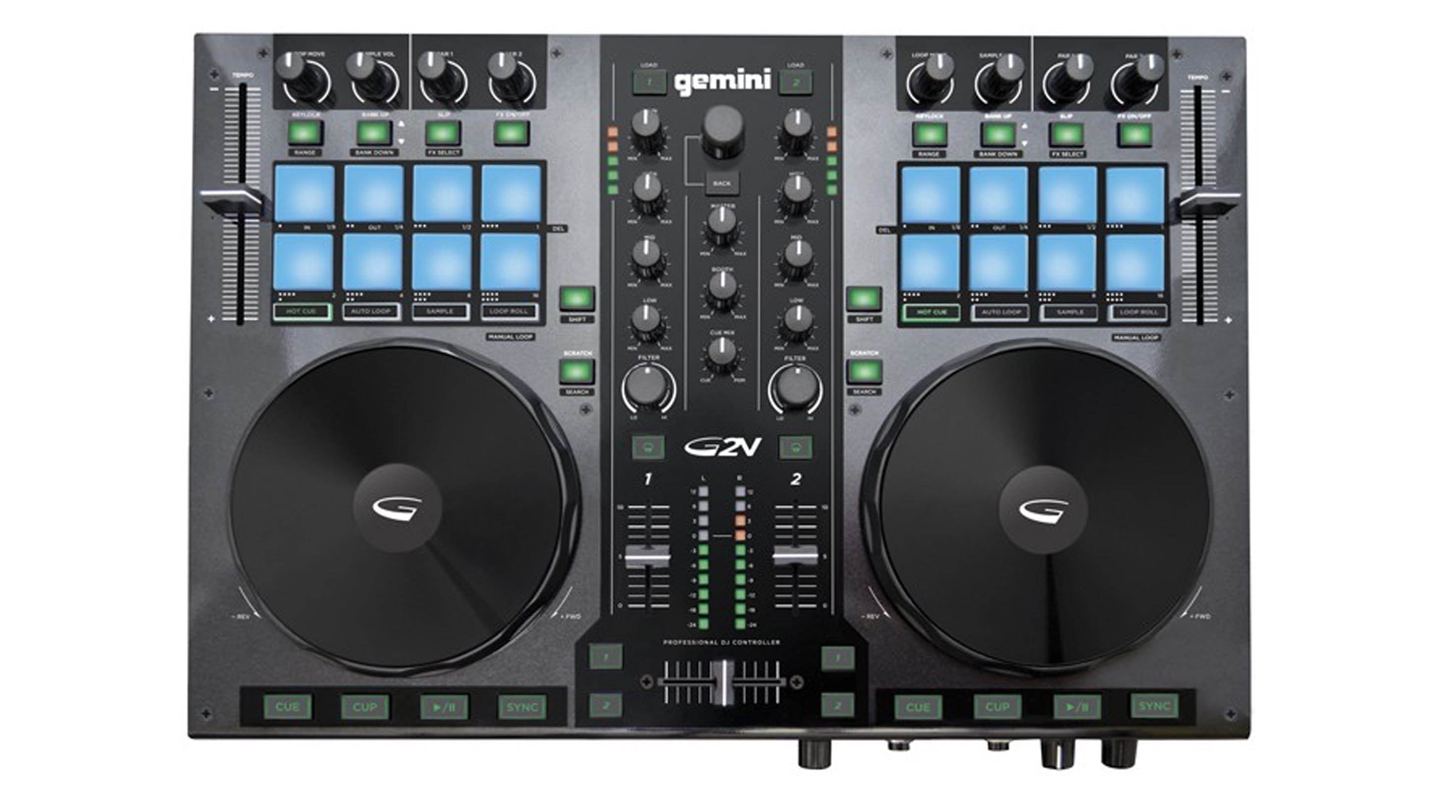 GEMINI G2V 2Channel USB Midi FX Mixer Controller w/ Virtual DJ