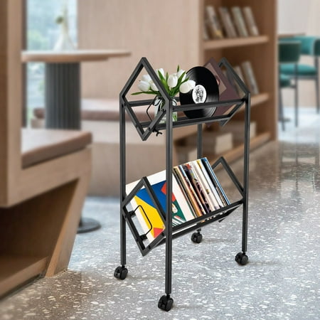 

2 Layer Mobile Vinyl Record Storage Rack LP Storage Shelf 160-200 Record Holder