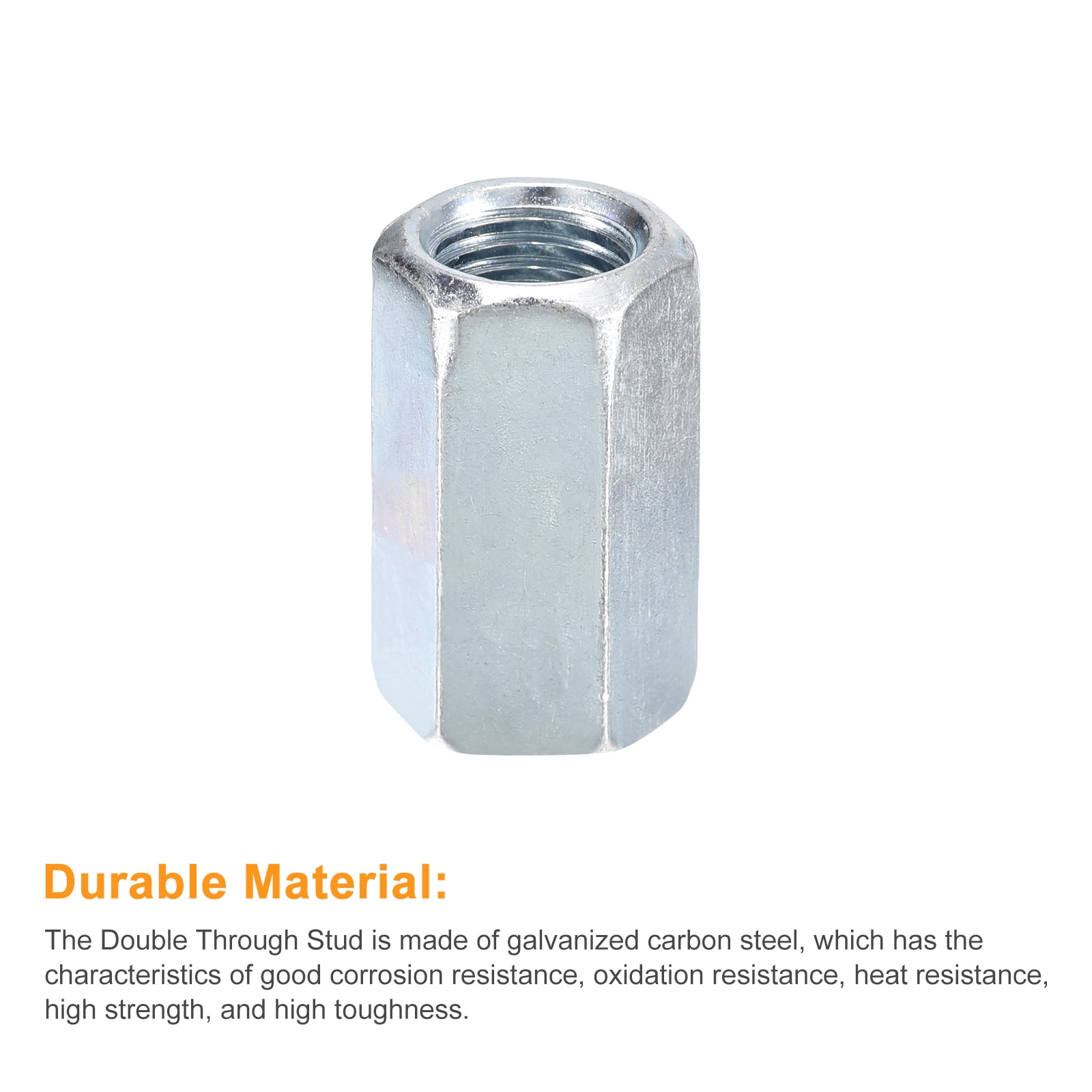 6pcs M16x22x40mm Coupling Nuts - Galvanized Carbon Steel Hex Threaded Rod Coupler for Furniture, Electronic, Industrial