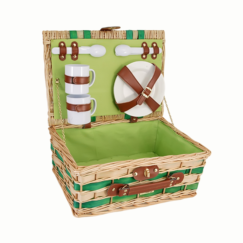 Picnic & beyond Outdoor Travel Willow Picnic Basket For Two Green