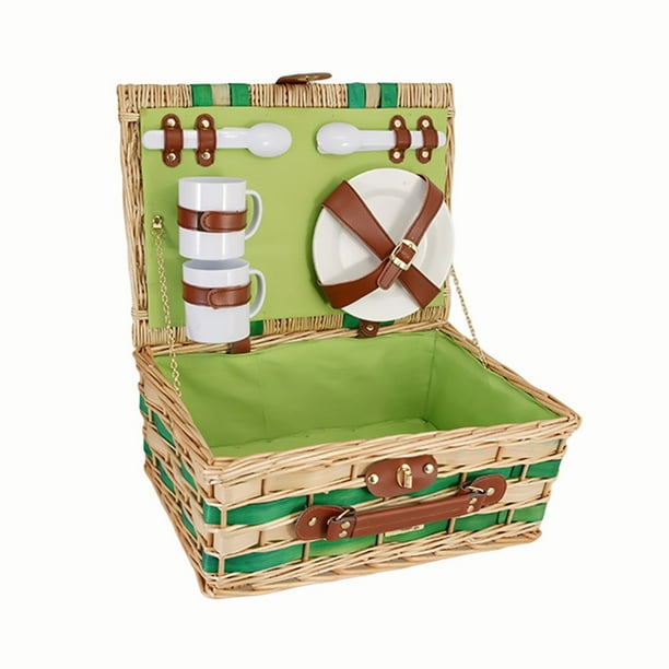 Picnic & beyond Outdoor Travel Willow Picnic Basket For Two Green