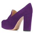 thumbnail image 3 of YDN Women Elegant Platform Chunky High Heels Pumps Buckled Round Closed Toe Slip On Dressy Prom Party Slide Shoes Size 8.5 Purple, 3 of 4