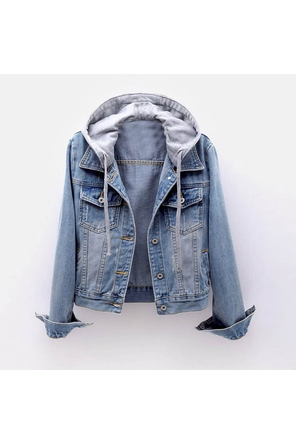 50% off Walmart+ RYDCOT Womens Jean Jackets Coat,Women Fashion Plus Size Velvet Long-Sleeve Slim-Fit Hooded,Autumn Winter Jacket Blouse Coat/Blue
