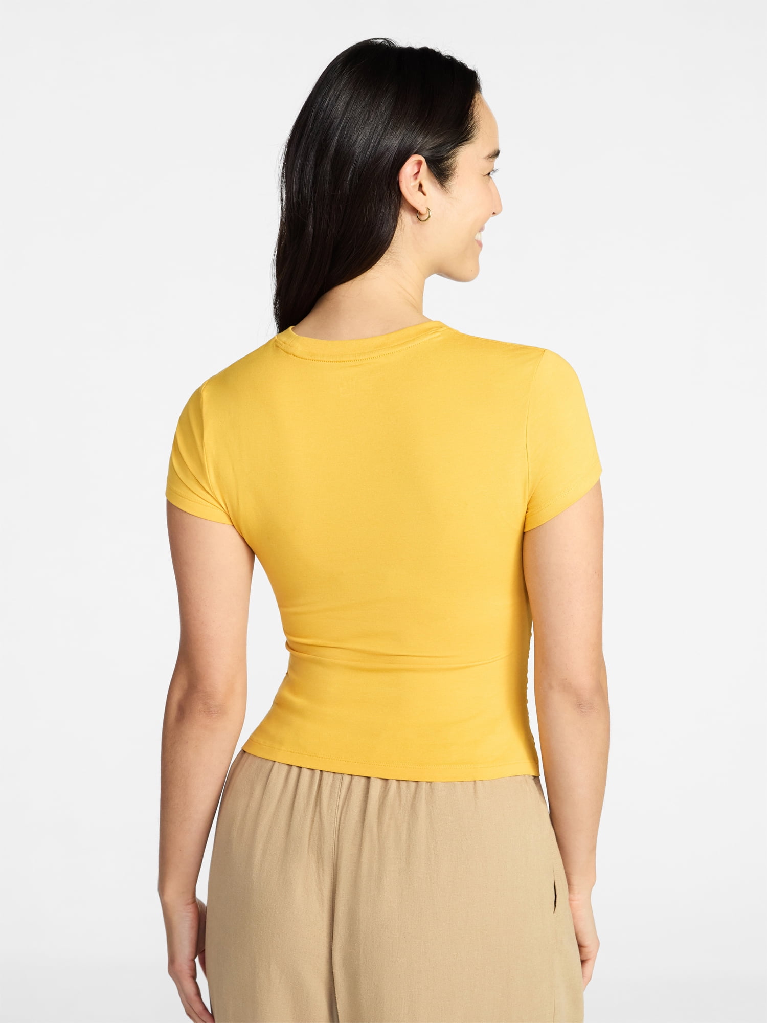 Time and Tru Women’s Ruched Tee with Short Sleeves, Sizes XS-XXXL