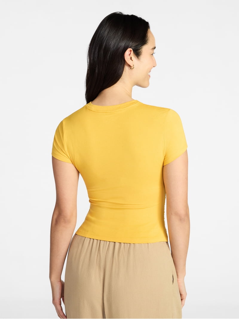 Time and Tru Women's Ruched Tee with Short Sleeves, Sizes XS-XXXL