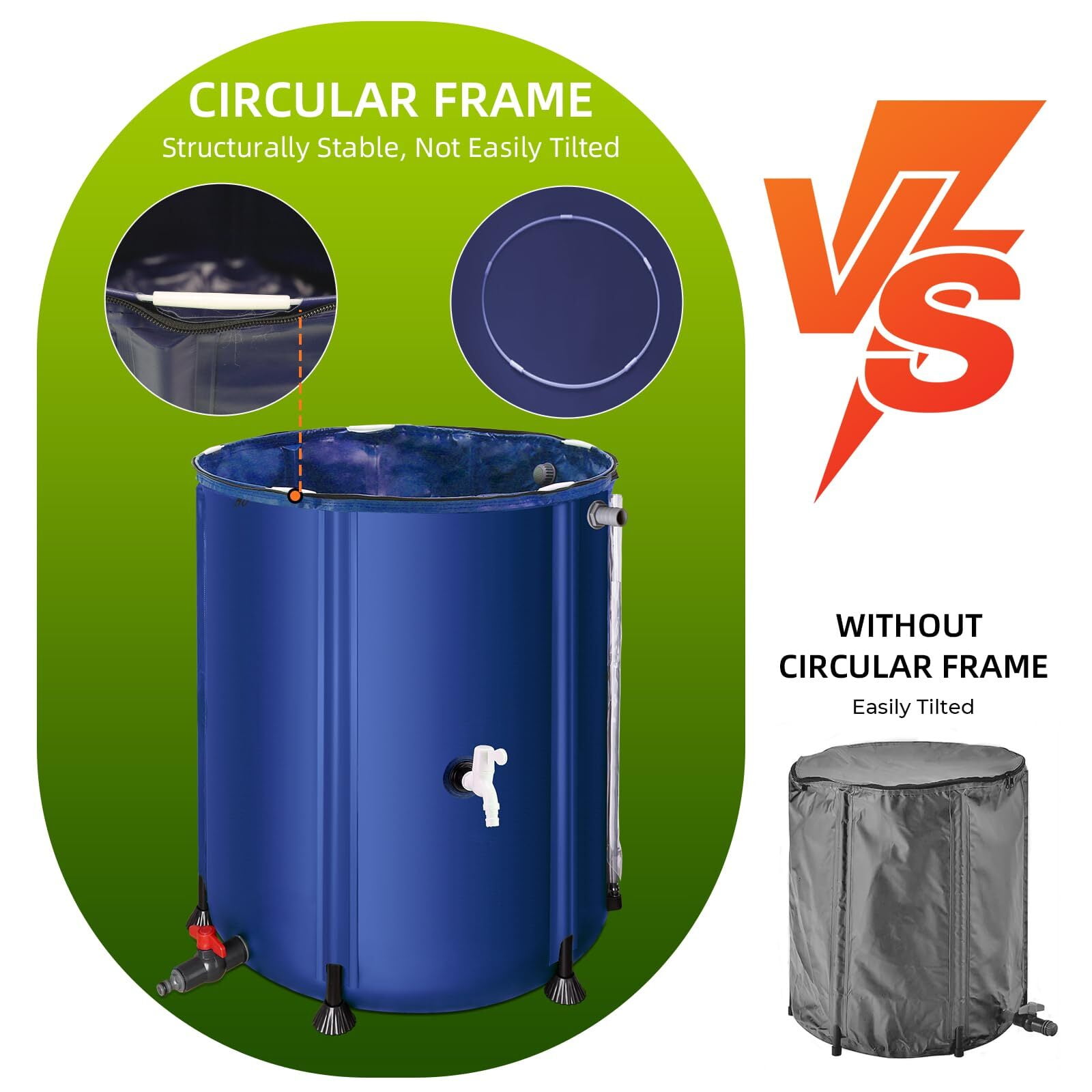 Collapsible Rain Barrel 53 Gallon Rainwater Collection Storage Tank with Garden Hose, Blue