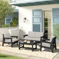thumbnail image 6 of KINGYES 5PC Outdoor Conversation Set, All-Weather HDPE Patio Sofa Set with Cushions, 2 Armchairs, Loveseats & Coffee Table for Patio, Porch, Backyard, Black Frame with Khaki Cushion, 6 of 6