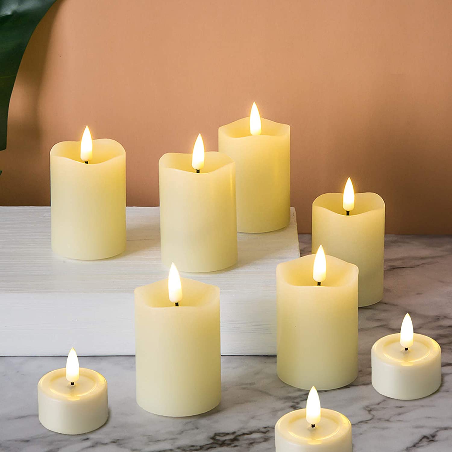 Realistic Flameless Candles Set of 6 D 2" H 3", 10 Pack LED Tealights