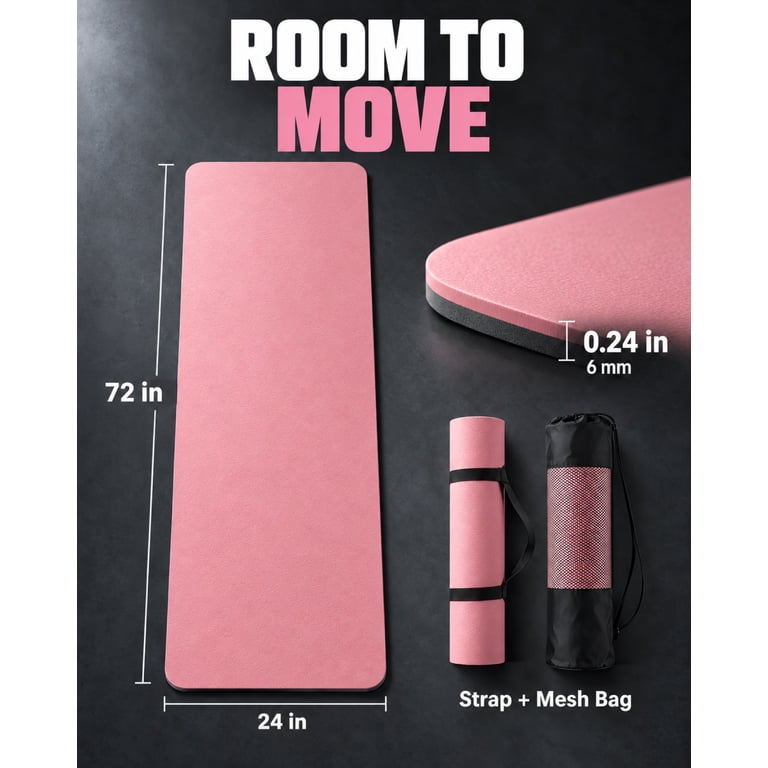Yoga Mat with Strap, Non-Slip, Tear-Resistant, Pink photo 4