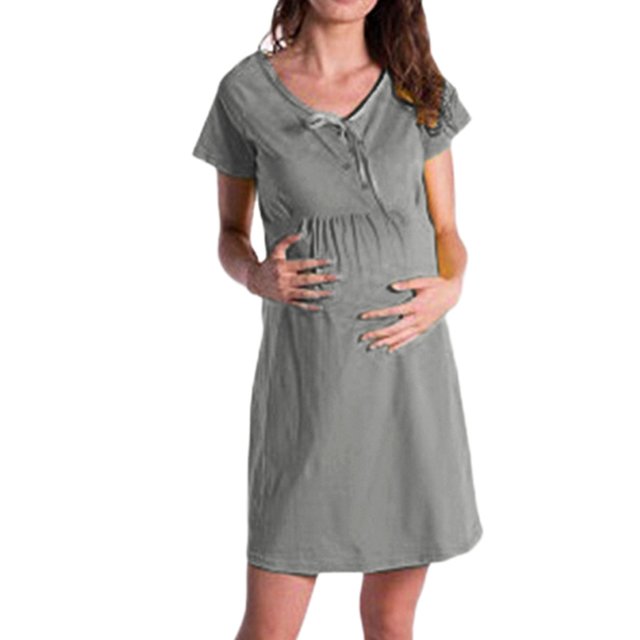 EGNMCR Robe pour Femmes, Robe à Manches Courtes à Encolure Carrée Longueur Genou Femmes Robe Décontractée avec Nœud Robe d'Allaitement à Manches Courtes Robe de Maternité Courte Robe pour Femmes Enceintes