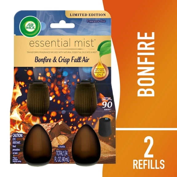 Air Wick Essential Mist Fall Scented Oil Air Freshener Diffuser Refills, Bonfire and Crisp Fall Air, 2 Count
