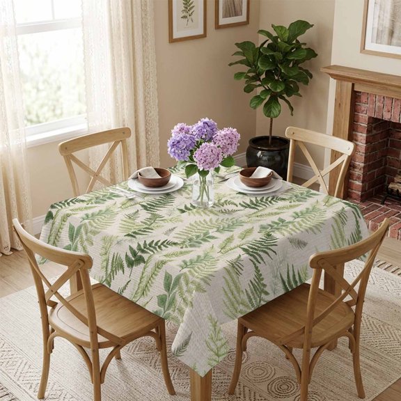 Country Sage Green Leaf Square Tablecloth 60x60 Inch Retro Pastoral Botanical Linen Waterproof Polyester Table Cover, Washable Stain Resistant Tablecloth for Dining Table Kitchen Wedding