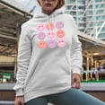 thumbnail image 2 of Retro Smiling Faces, Valentine's Day Art Merch Gift, White Hooded Sweatshirt or Hoodie, Small, 2 of 5