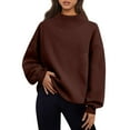 thumbnail image 2 of Oversized Mock Neck Sweatshirt for Women Turtleneck Long Sleeve Pullover Hoodies Casual Fall Cozy Crewneck Sweatshirt Coffee XL, 2 of 7
