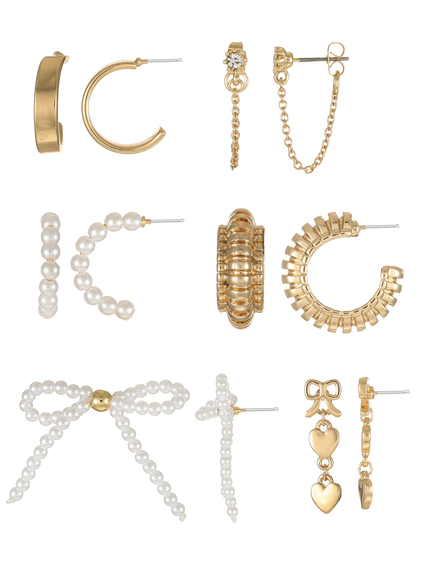 No Boundaries Goldtone Multi Earring Set with Studs and Mini