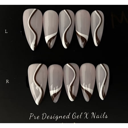 Pre-Designed Gel-X Nails – Modern Minimalist Swirl Edition 🤍✨