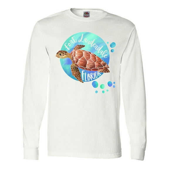 Inktastic Fort Lauderdale, Florida Swimming Sea Turtle with Bubbles Long Sleeve T-Shirt