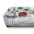 thumbnail image 3 of Happy Camper Soft Flannel Fleece Throw Blanket, Colorful Travel Cartoon Tropical Palm Trees with Retro Vehicle and Suitcase, Cozy Plush for Indoor and Outdoor Use, 60" x 80", Multicolor, by Ambesonne, 3 of 6