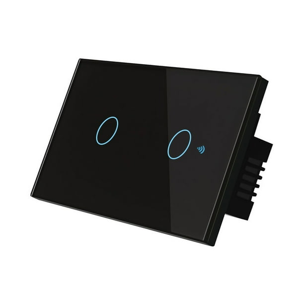 Interruptor Inteligente Wi-Fi 2 Canales - Control por Voz, APP y Botón - Compatible con Alexa y Google Home - Sin Necesidad de Gateway - Diseño Elegante en Negro - Funciones de Temporizador y