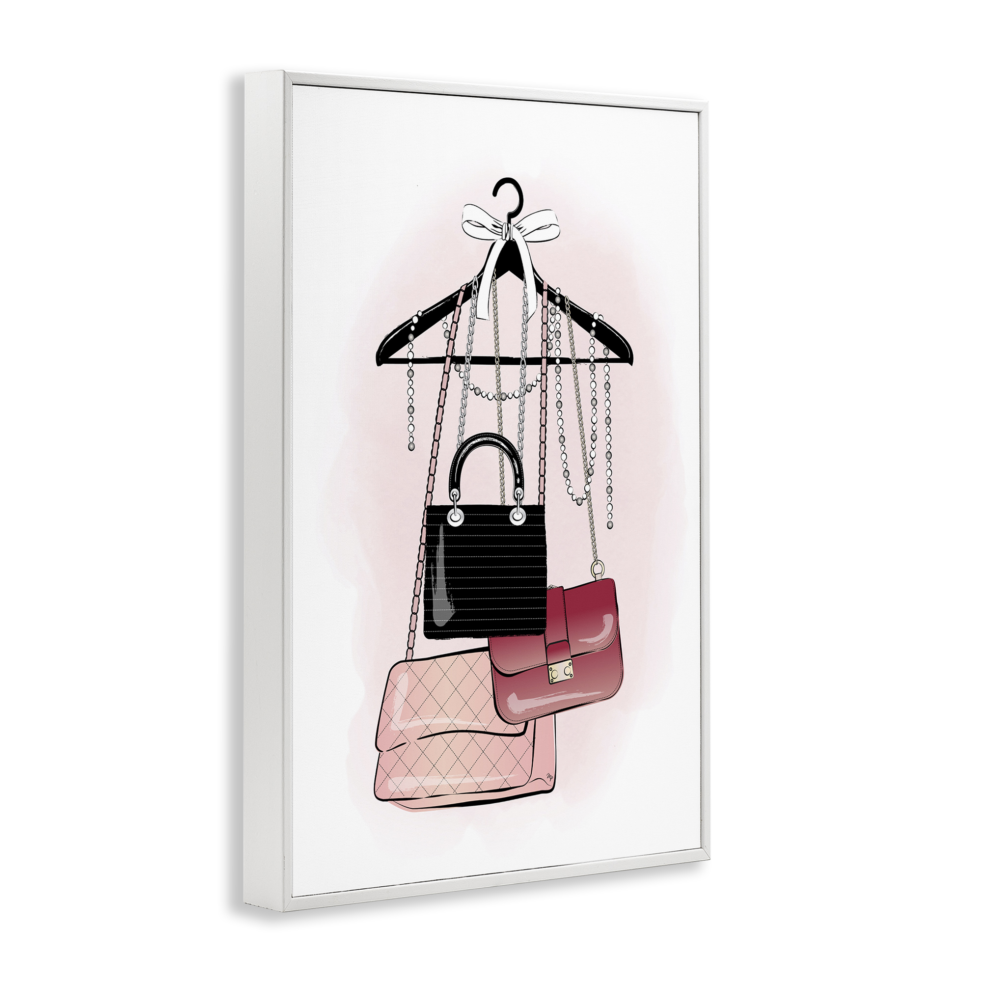 Stupell Industries Glam Handbags Hanging Beauty & Fashion Painting White Framed Art Print Wall Art, 20 x 30