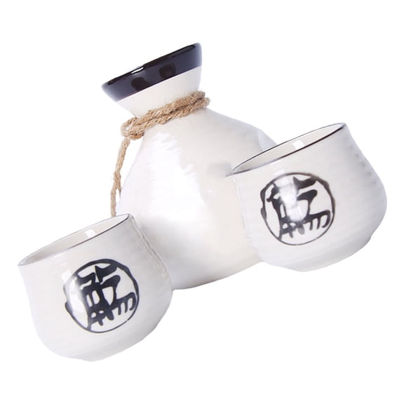ROSENICE Japanese Style Ceramic Sake Pot Cup Kit Elegant Handheld Design for Home Bar Beige