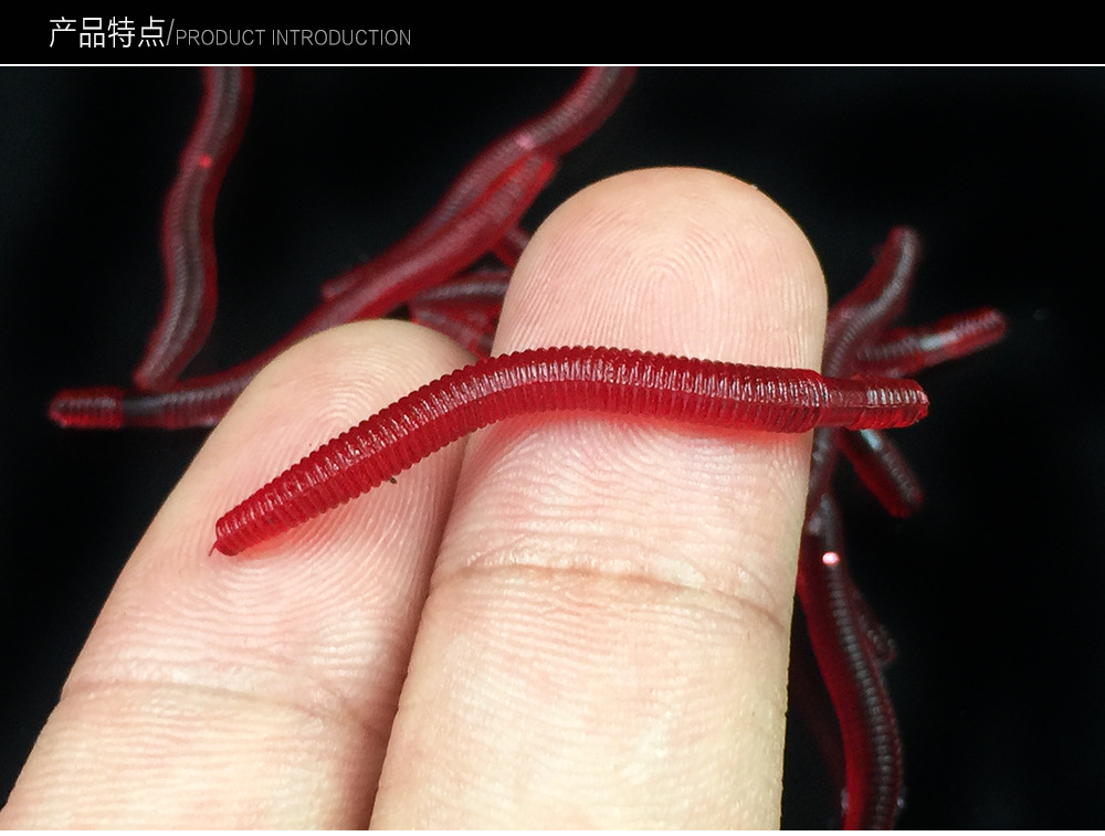 80pcs Fishing Soft Lure 1.5in Red Worm Soft Artificial Lures Lifelike