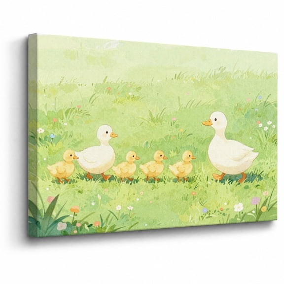 Cute Duck Canvas Wall Art Framed Decor Spring Meadow Animal Landscape canvas print for bathroom bedroom or living room