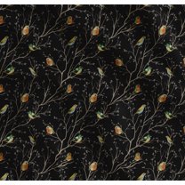 Soimoi Black Cotton Cambric Fabric Leaves & Flowerpecker Bird Decor Fabric Printed Yard 42 Inch Wide