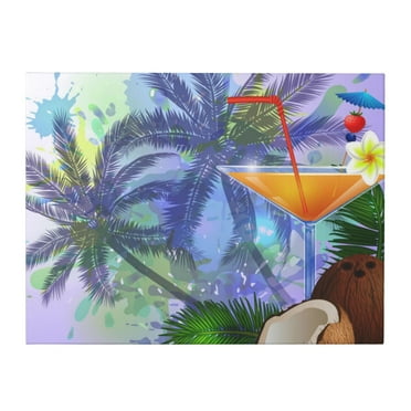 Summer With Palm Trees And Juice Canvas Wall Art Prints Wall Art Wall Hanging Painting For Home Decor 11.8 x 15.7 in