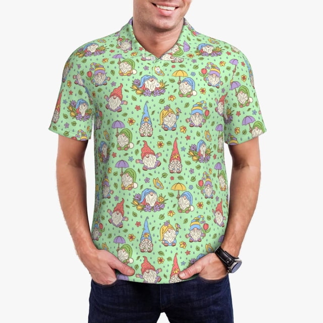 Fotbe Spring Gnomes Camiseta Polo de Golf para Hombre con Estampado – Camisa Deportiva Transpirable con Cuello Abotonado-X-Large