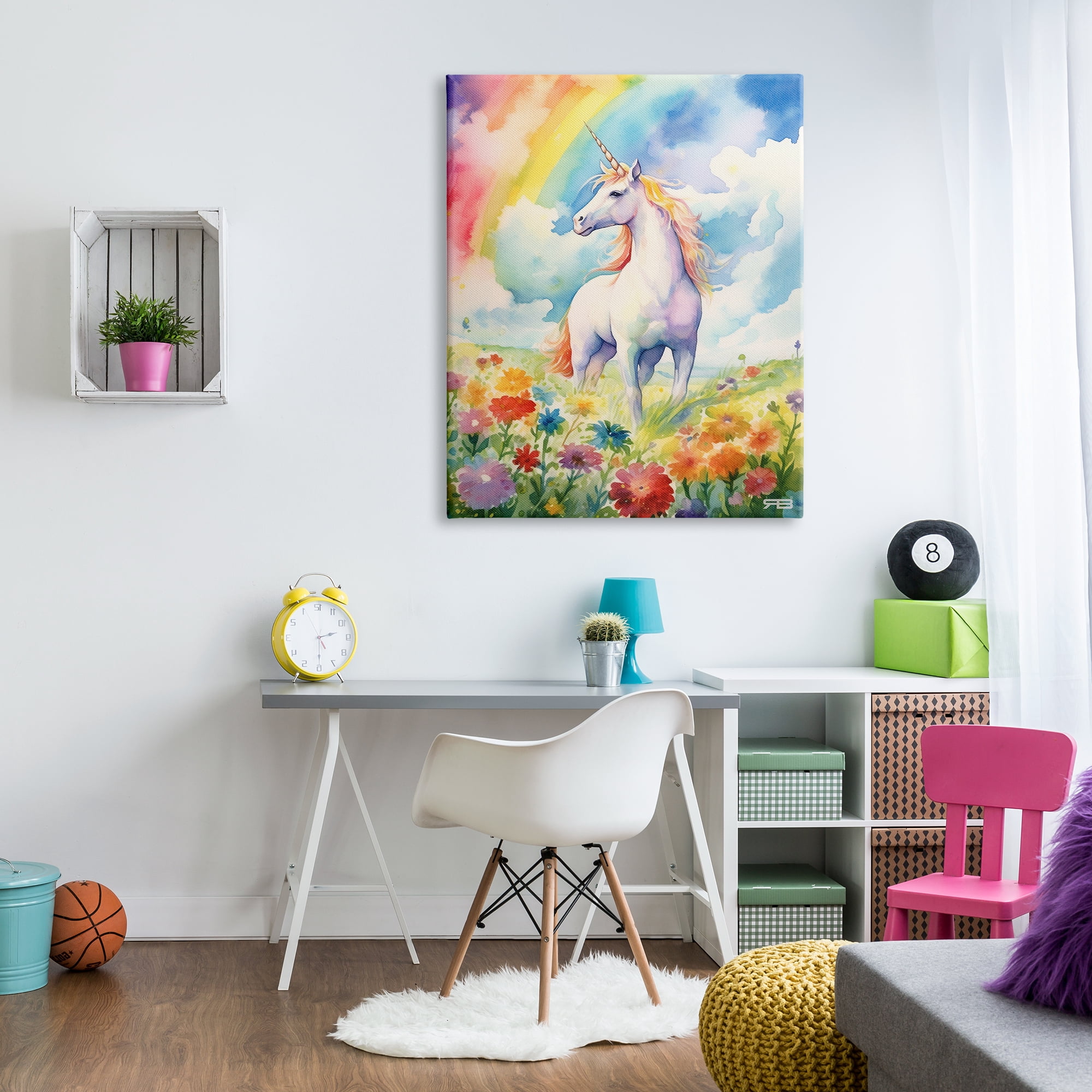 Stupell Industries Unicorn in Rainbow Meadow Fairy Tales & Fantasy Painting Gallery Wrapped Canvas Art Print Wall Art, 36 x 48