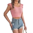 thumbnail image 2 of ITSAME Womens Knit Crop Tank Tops Ruffle Sleeveless Square Neck Tops Summer Breathable Casual Shirts Pink Size XL, 2 of 8