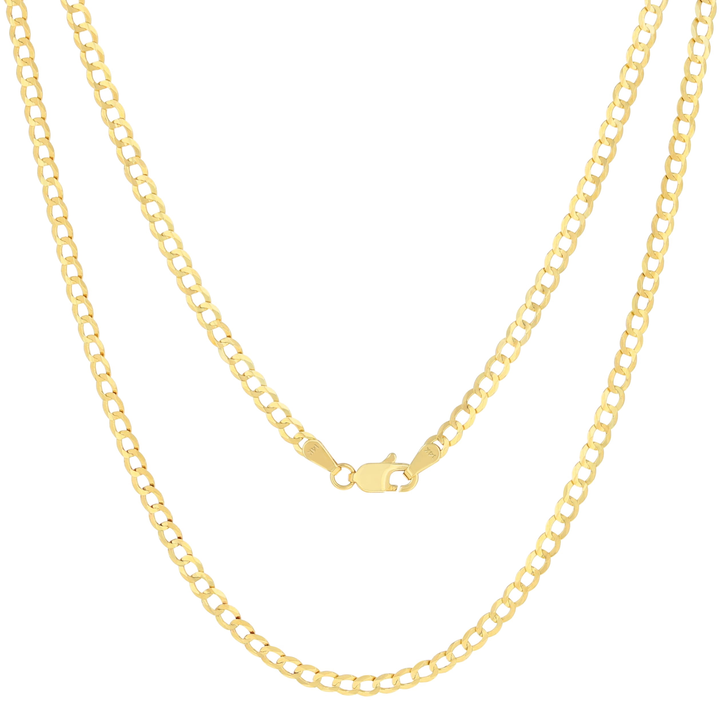 Nuragold 14k Real Yellow Gold Solid Cuban Curb Link 3mm Chain Necklace (16"-30") Italian Jewelry for Men & Women