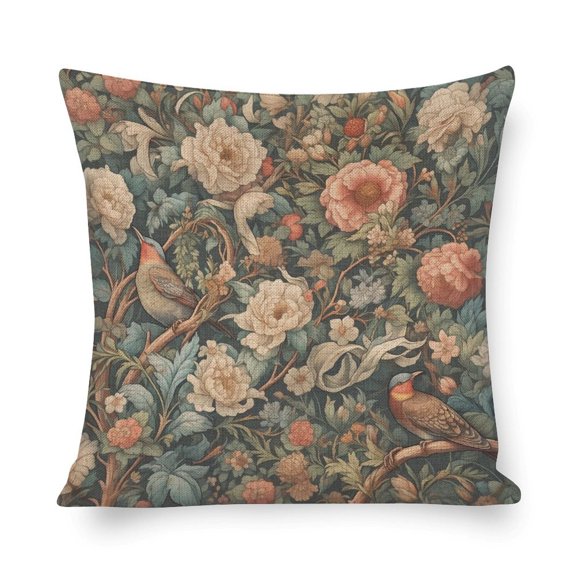 Pillow Covers Vintage Flowers Modern Sofa Throw Pillow Cover Decorative Outdoor Linen Fabric Pillow Case Vintage Floral Plant Spring Pillow Covers 16"x16" for Living Room Bedroom