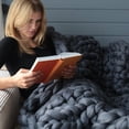 thumbnail image 6 of Hand Knitted Chunky Blanket Throws:Weighted Knit Blanket Throw,Handmade Chunky Yarn Blanket for Sofa and Bedroom,Soft Thick Knit Throw Blanket,Fluffy and Cozy,47×70 Inch (Dark Gray), 6 of 14