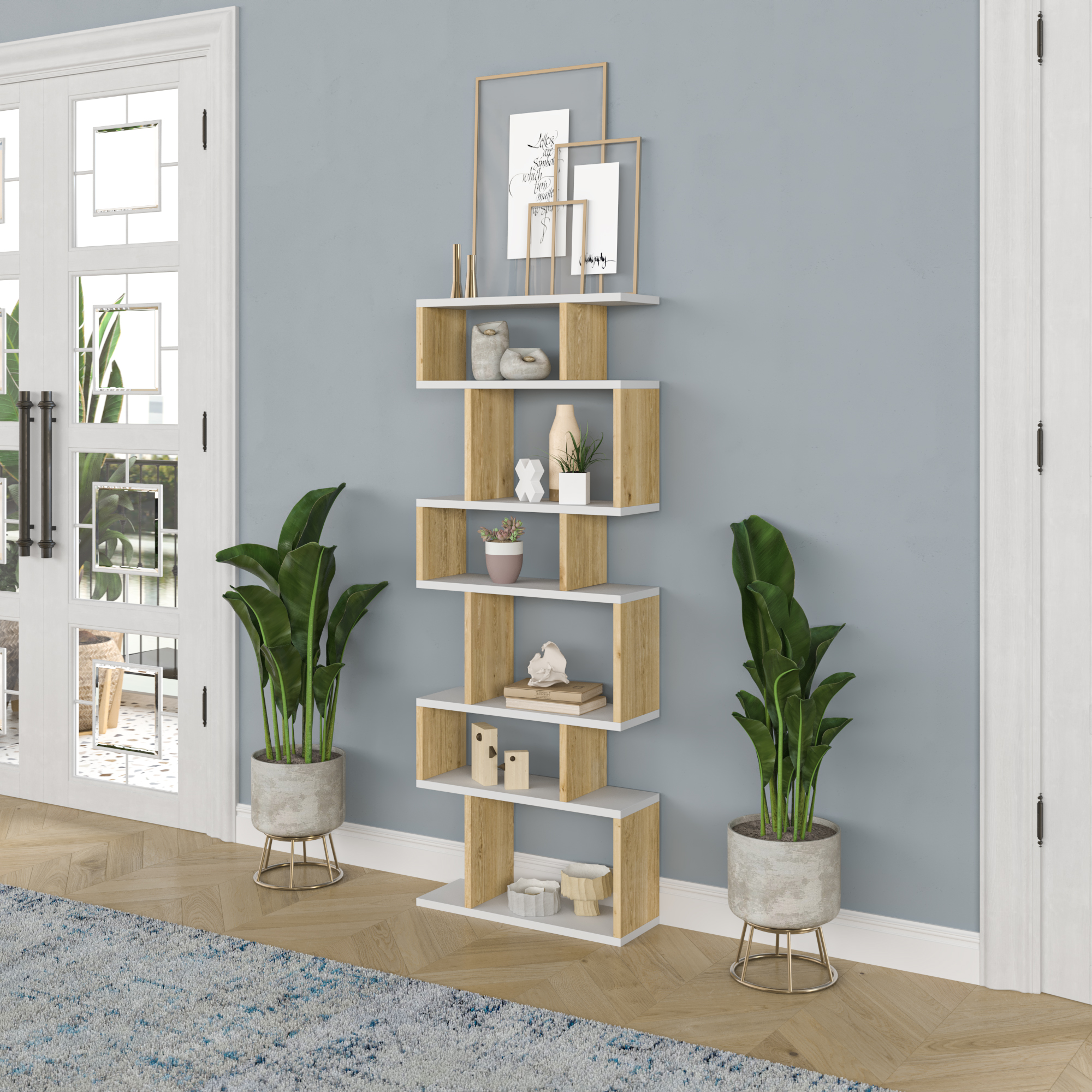 Ada Home Decor Bates Multiple Tier Open Shelf Cube Bookcase, Oak/White