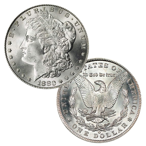 United States Mint USA 1880 O Morgan 90% Silver Dollar Coin - $1 Brilliant Uncirculated Condition