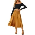 thumbnail image 2 of INSPIRE CHIC Women's Skirts Metallic Elastic Waist Midi Pleated Party Skirt S Orange, 2 of 6