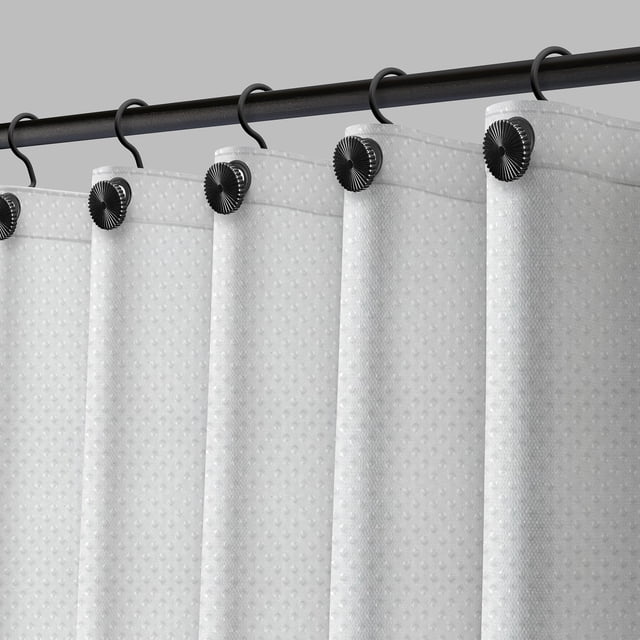 Cortina de bano Acento Dots 183x183 cm con ojales negros, dobladillo magnetico y tacto suave, Esmerilado