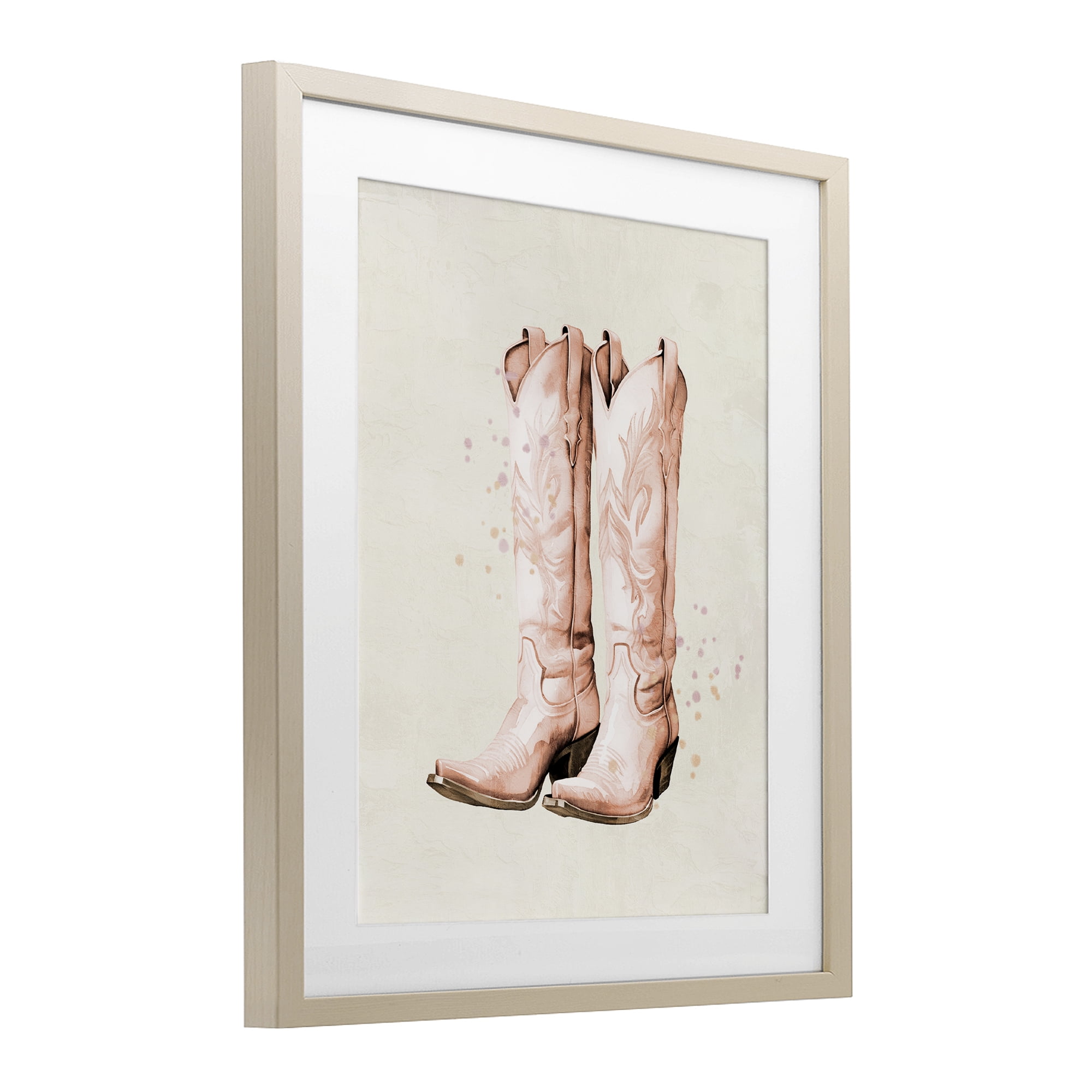 Howdy Cowgirl Pastel Boots Birch Framed Print Under Glass, design by Kim Allen
