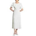 thumbnail image 1 of Vestido de verano midi blanco para mujer con cuello asimétrico, dobladillo plisado y mangas cortas con volantes Inspire Chic, 1 of 6