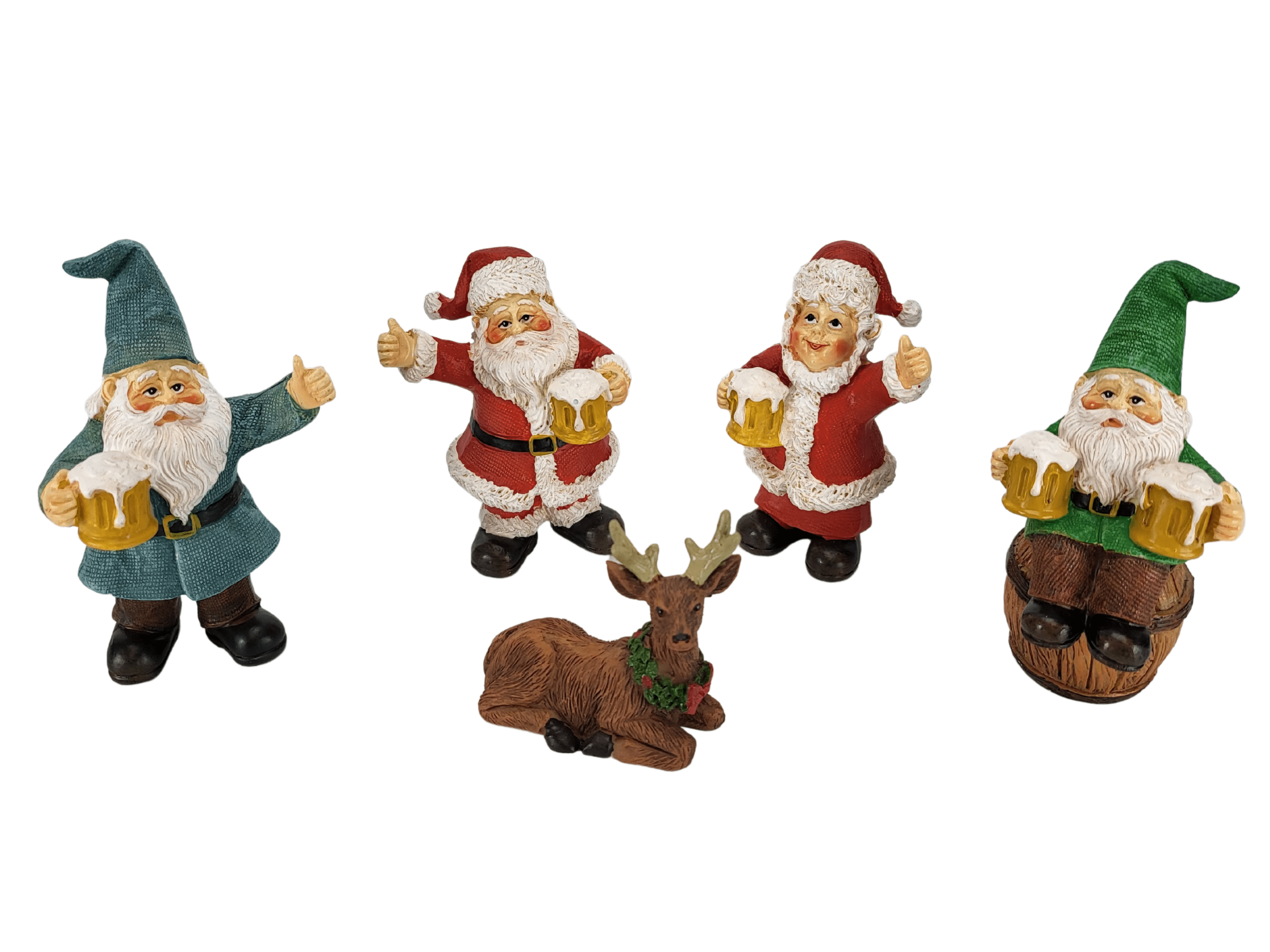 Miniature Gnomes Figurines 5-Piece Set HAPPY GNOMES Beer Drinking Buddies! 
