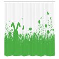 thumbnail image 3 of Bunny Shower Curtain, Spring Field Silhouette Illustration Abstract Grass Flowers and Easter Bunny, Fabric Bathroom Set with Hooks, 69"W X 84"L Extra Long, Lime Green White, by Ambesonne, 3 of 3