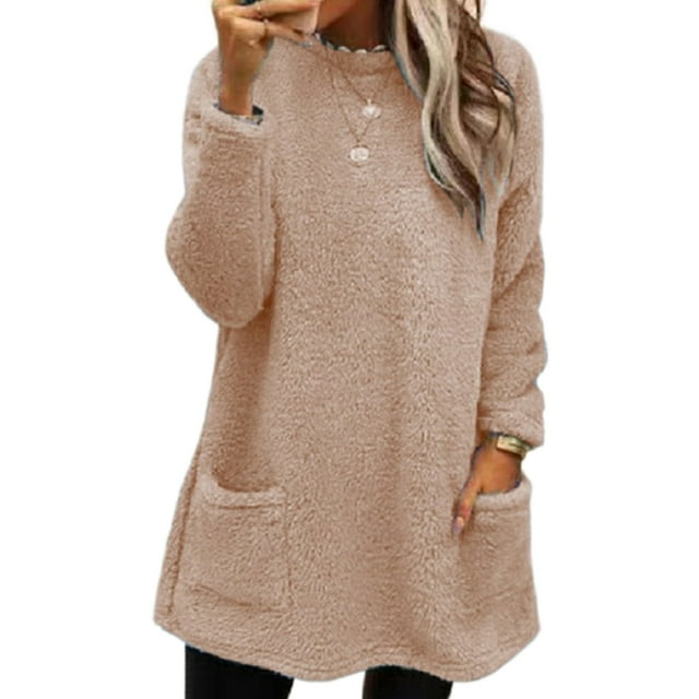 LUXUR Women Fuzzy Fleece T Shirt Loose Work Tops Pink Gray XL