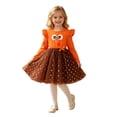 thumbnail image 2 of Lullu Little Girls Thanksgiving Turkey Dress Ruffle Long Sleeve Party Tutu Dress, Red, 2 of 8