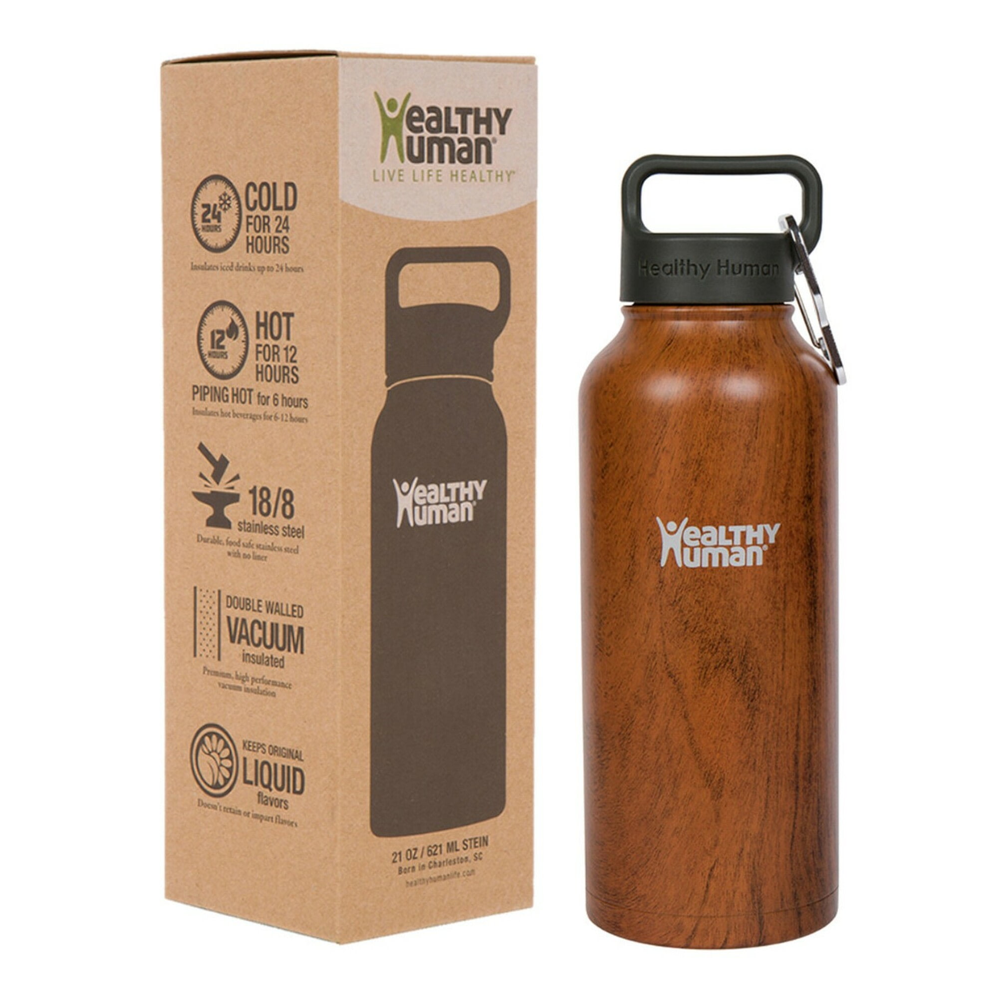 Healthy Human Stainless Steel Water Bottle | Double Walled Vacuum Insulated Water Thermos for Adults | Eco-Friendly Travel Bottles with Leak Proof Lid (Harvest Maple,32oz/946ML)